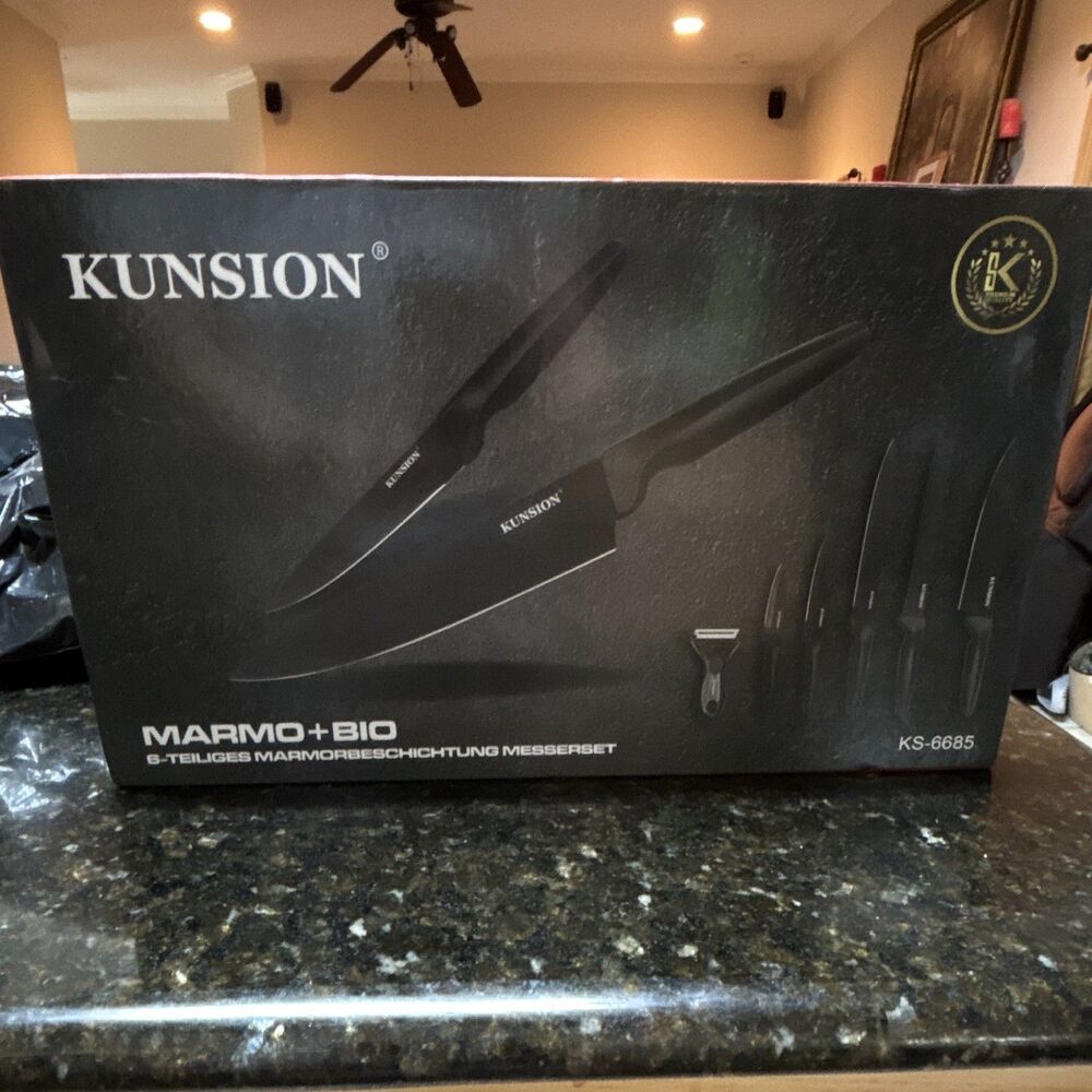 Kunsion MARMO+BIO KS-6685 6pc Marble Coating Knife Set w/ Peeler Black